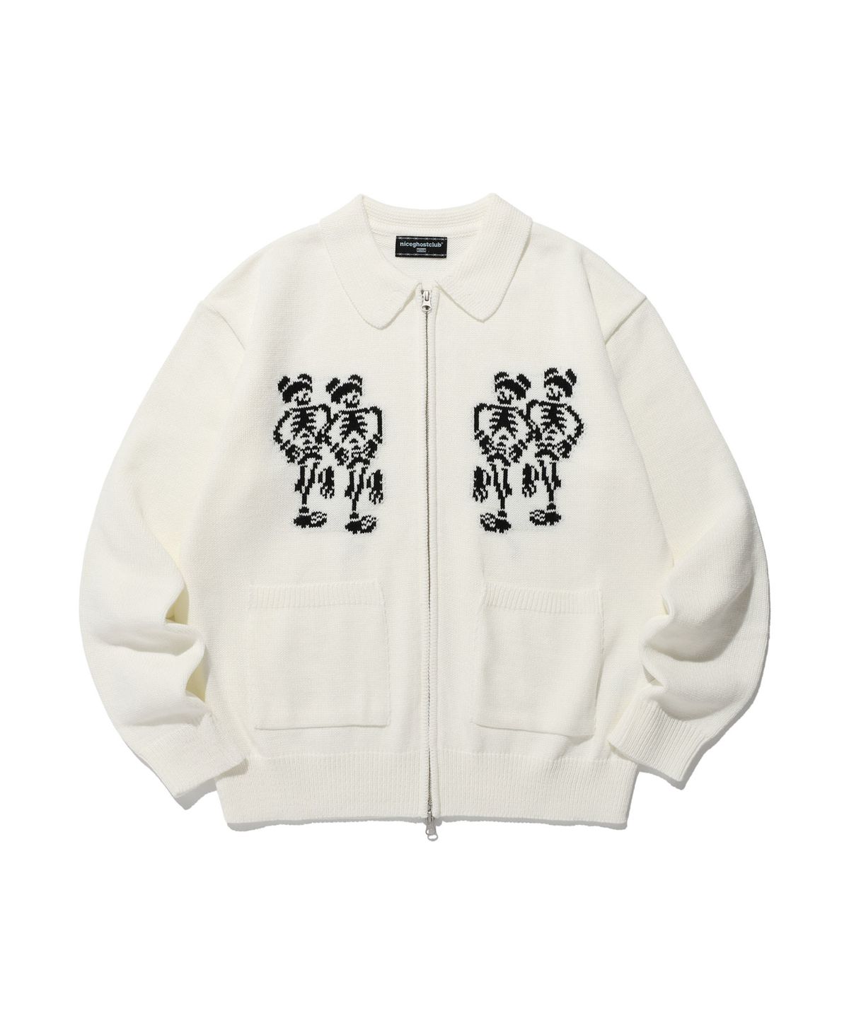 나이스고스트클럽(NICEGHOSTCLUB) DANCING SKELETONS ZIP POLO KNIT_WHITE(NG2DFUK680A)