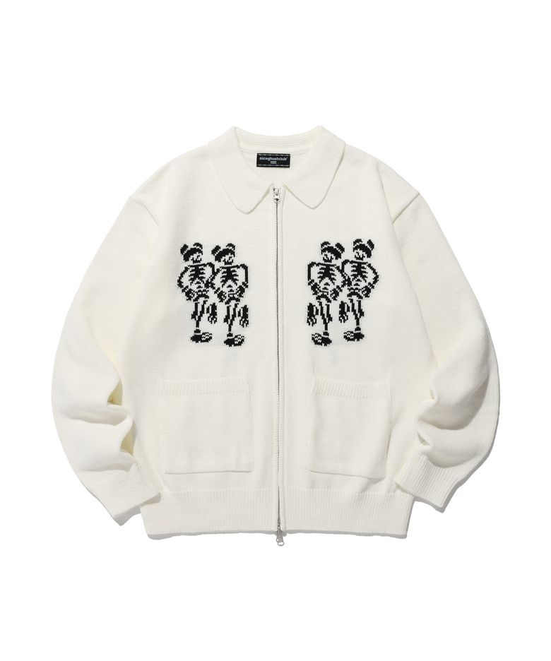 DANCING SKELETONS ZIP POLO KNIT_WHITE(NG2DFUK680A)
