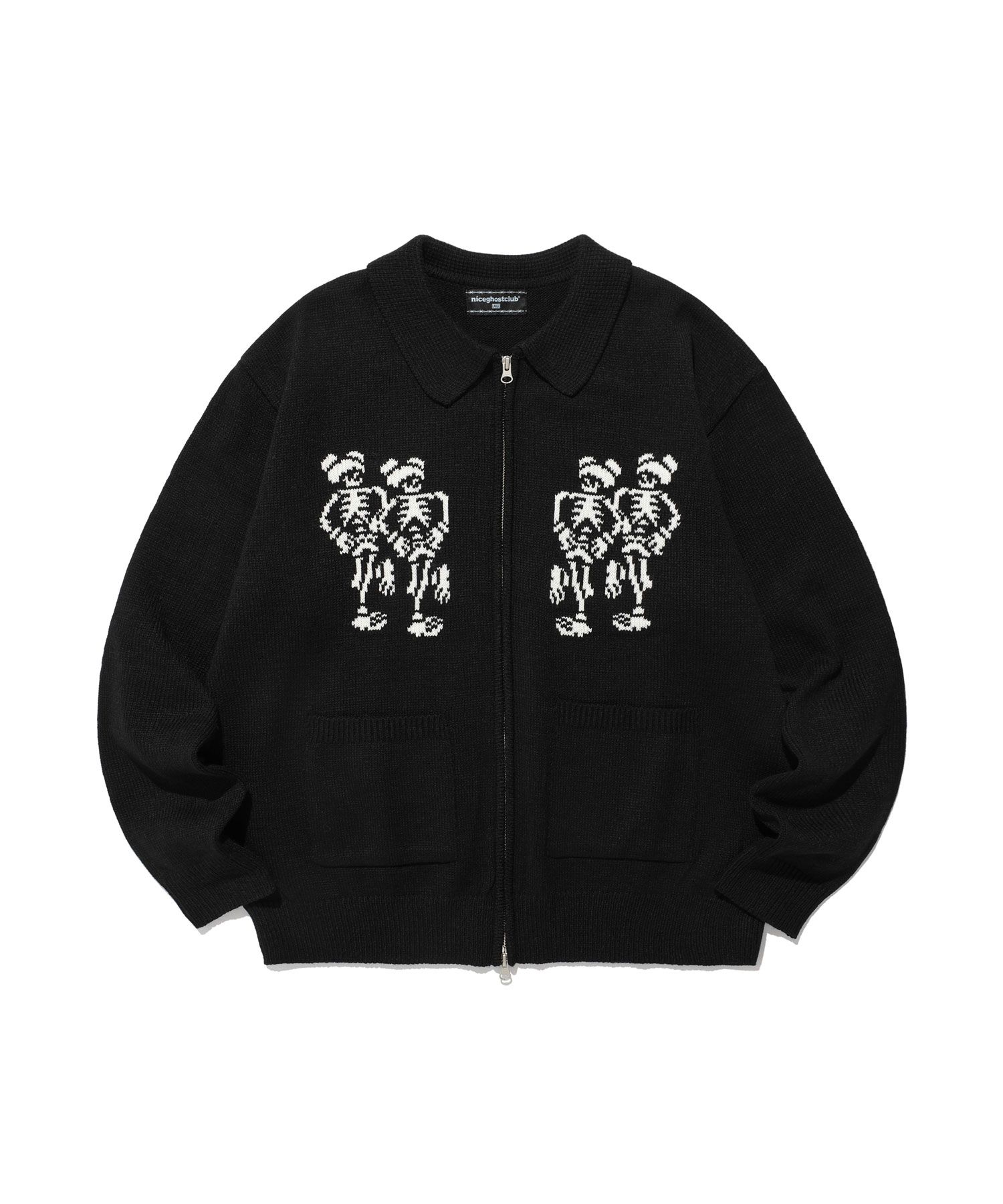 [ NICE GHOST CLUB]★24FW★DANCING SKELETONS ZIP POLO KNIT HbFoVPxZ6DFuVwc7dMKZOw4oD1uDJL