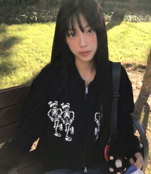 DANCING SKELETONS ZIP POLO KNIT_BLACK(NG2DFUK680A)