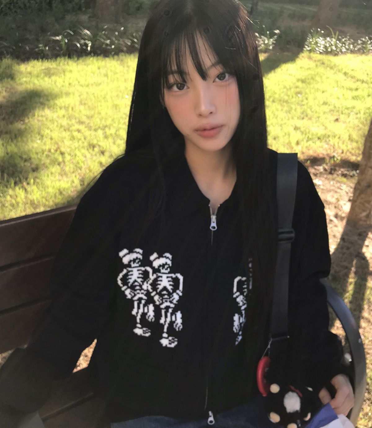 나이스고스트클럽(NICEGHOSTCLUB) DANCING SKELETONS ZIP POLO KNIT_BLACK(NG2DFUK680A)
