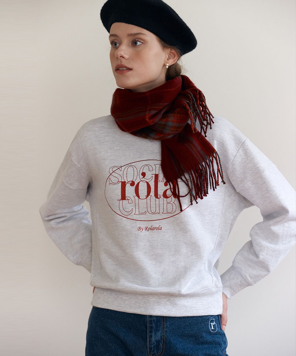 로라로라(ROLAROLA) OUTLINE LOGO SWEATSHIRT MELANGE GRAY