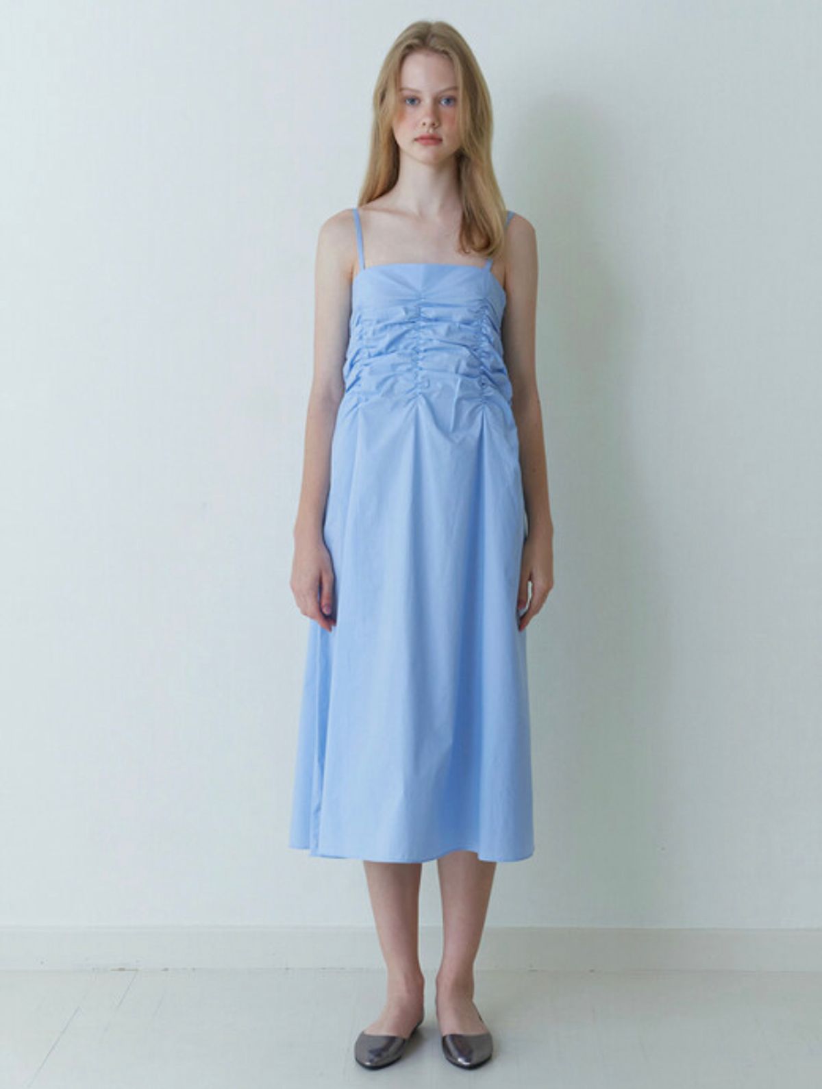 카인더베이비(KINDABABY) romantic shirring sleeveless dress - skyblue