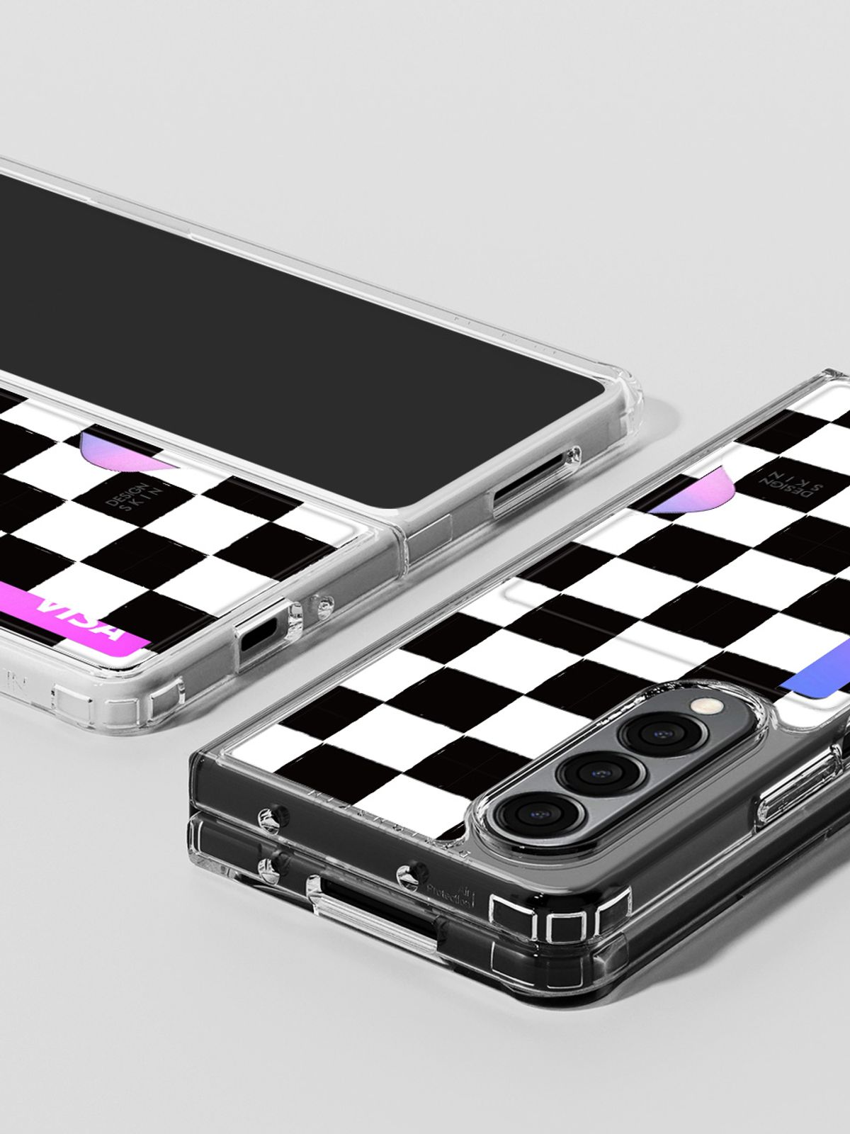 디자인스킨(DESIGNSKIN) 갤럭시Z폴드4 피닉스 프로 카드슬롯 그래픽 케이스-체커보드/블랙