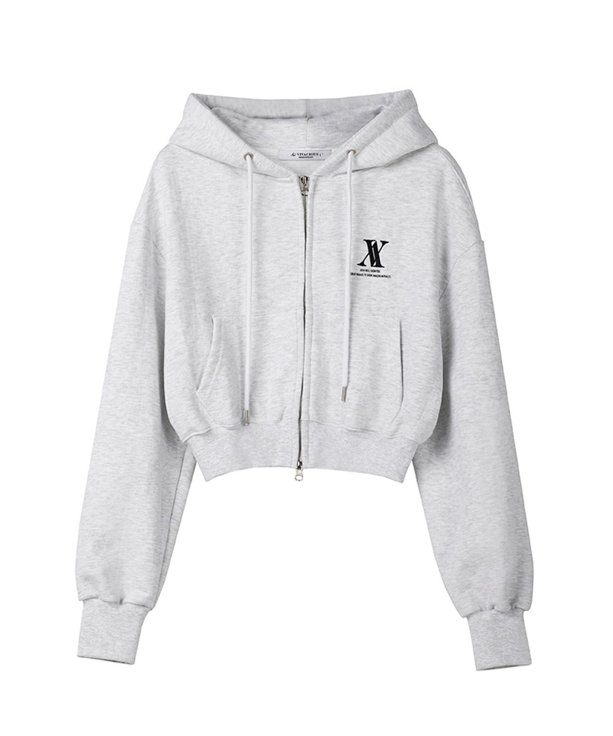어반드레스(AVANDRESS) AV LOGO CROP HOOD ZIP-UP WHITE MELANGE