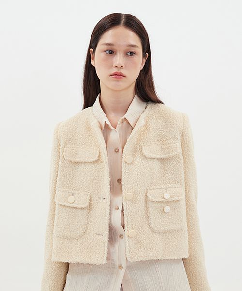 22FW新作●KIRSH●BOA FLEECE SEMI-CROP JACKET 2色 フリース MUSINSA公式 | KIRSH Boa Fleece Semi Cropped Jacket [Beige]