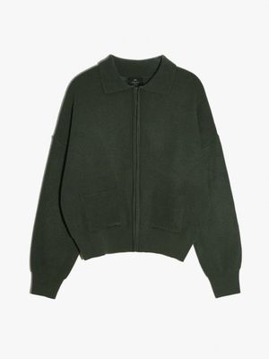 베이직 포켓 집업 가디건 딥카키