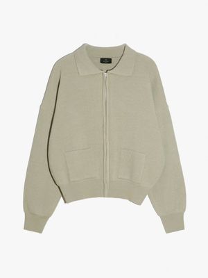 베이직 포켓 집업 가디건 소프트그린