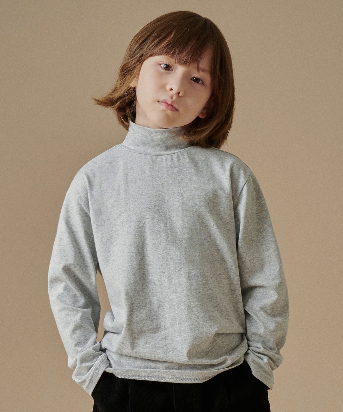 무신사 스탠다드 키즈(MUSINSA STANDARD KIDS) 베이식 터틀 넥 긴소매 티셔츠 [미디엄 그레이]
