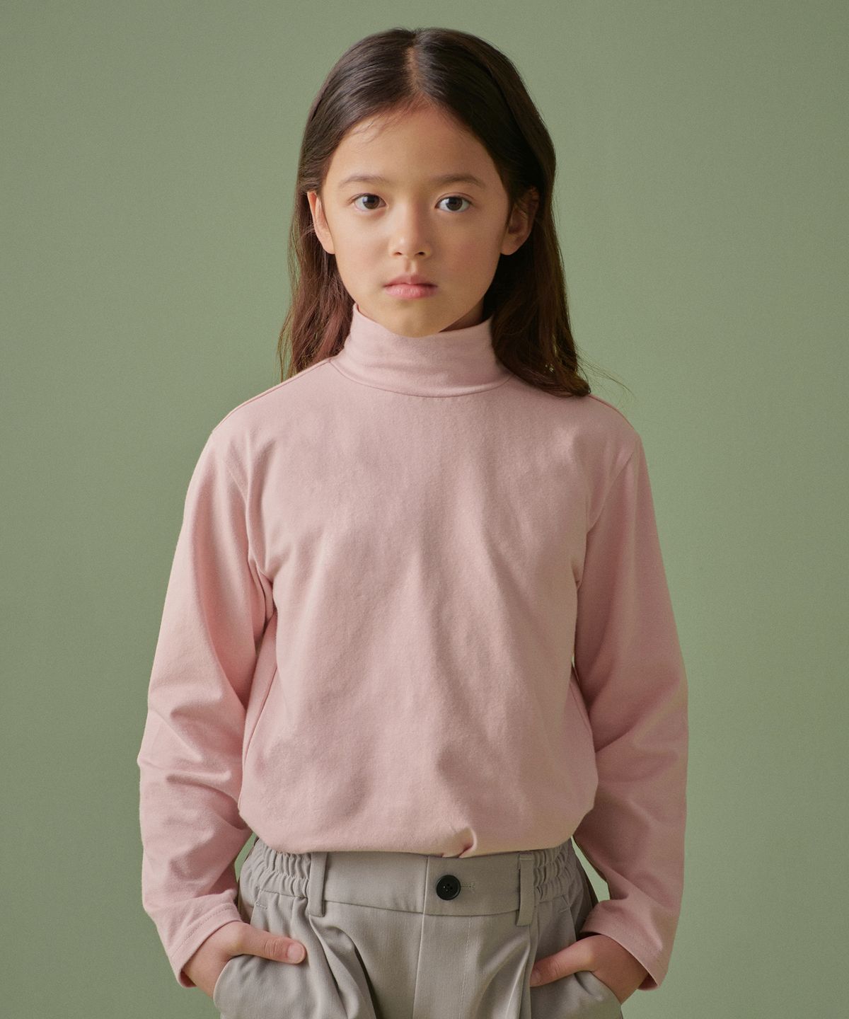 무신사 스탠다드 키즈(MUSINSA STANDARD KIDS) 베이식 터틀 넥 긴소매 티셔츠 [인디언 핑크]