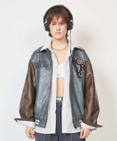 MUSINSA公式 | CRANK Oversized Stadium Jacket_Blue
