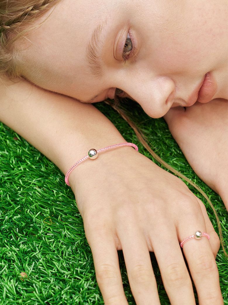 Silver Ball Pink Beads Bracelet
