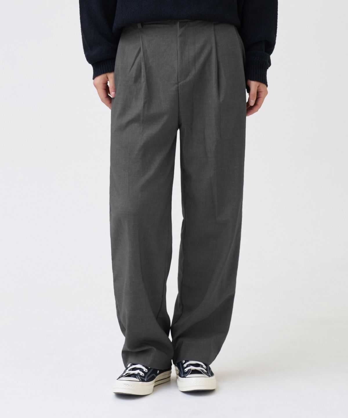 MUSINSA公式 | TOFFEE WOOL Two-Tuck Wide Slacks (GREY)