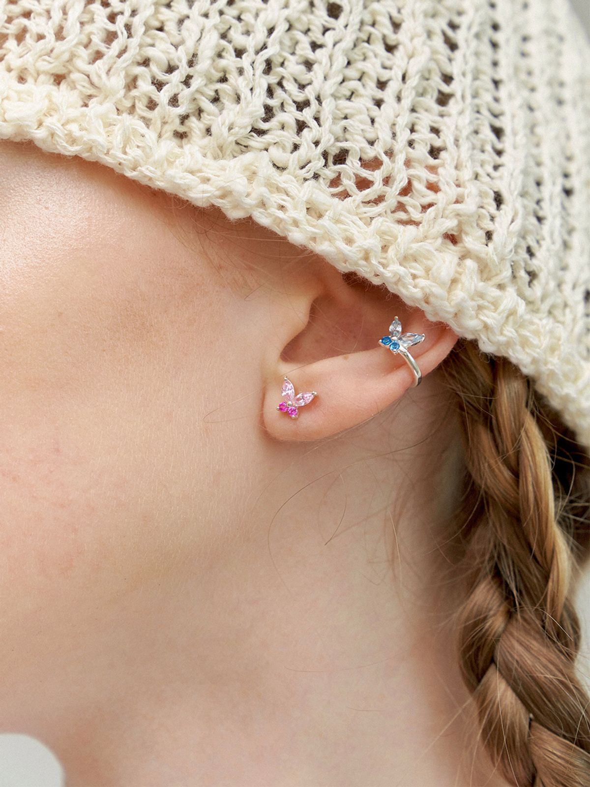 리엔느와르(leeENoir) Pink Cubic Butterfly Earring