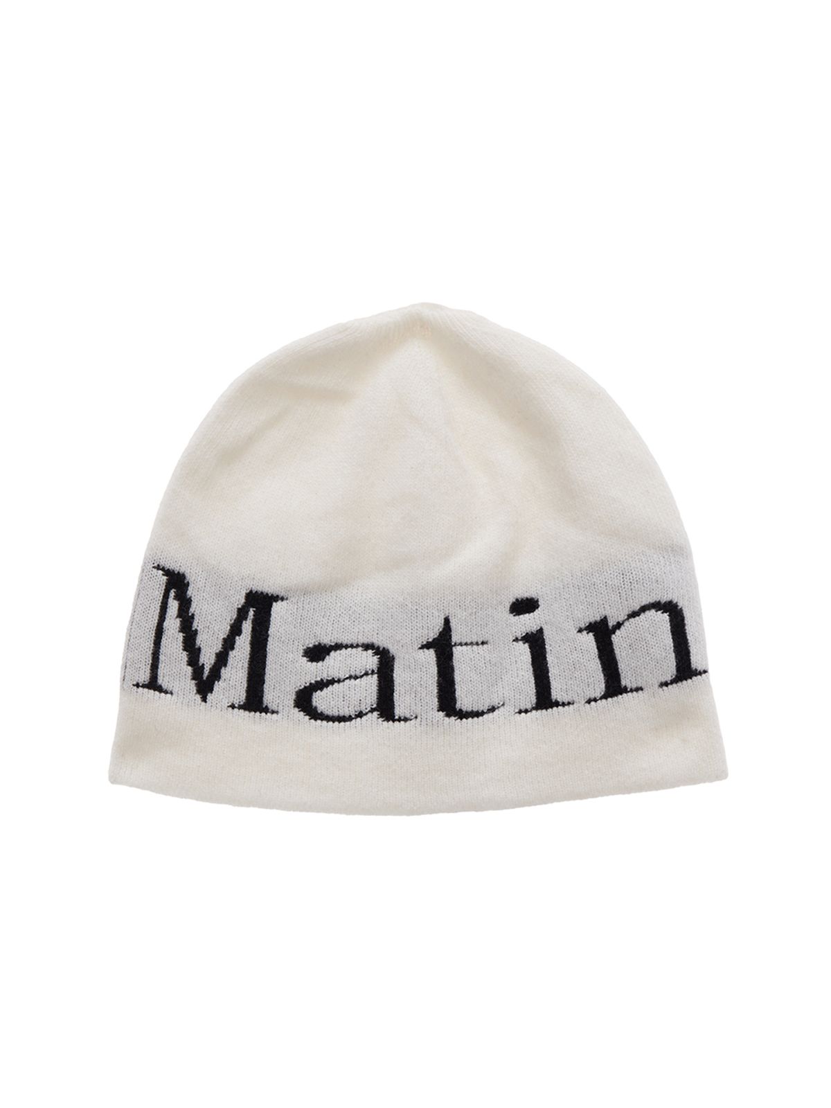 마뗑킴(MATIN KIM) LOGO JACQUARD SHORT BEANIE IN WHITE