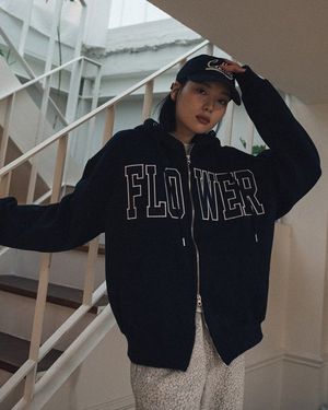 FLOWER ZIP UP HOOD(NAVY)