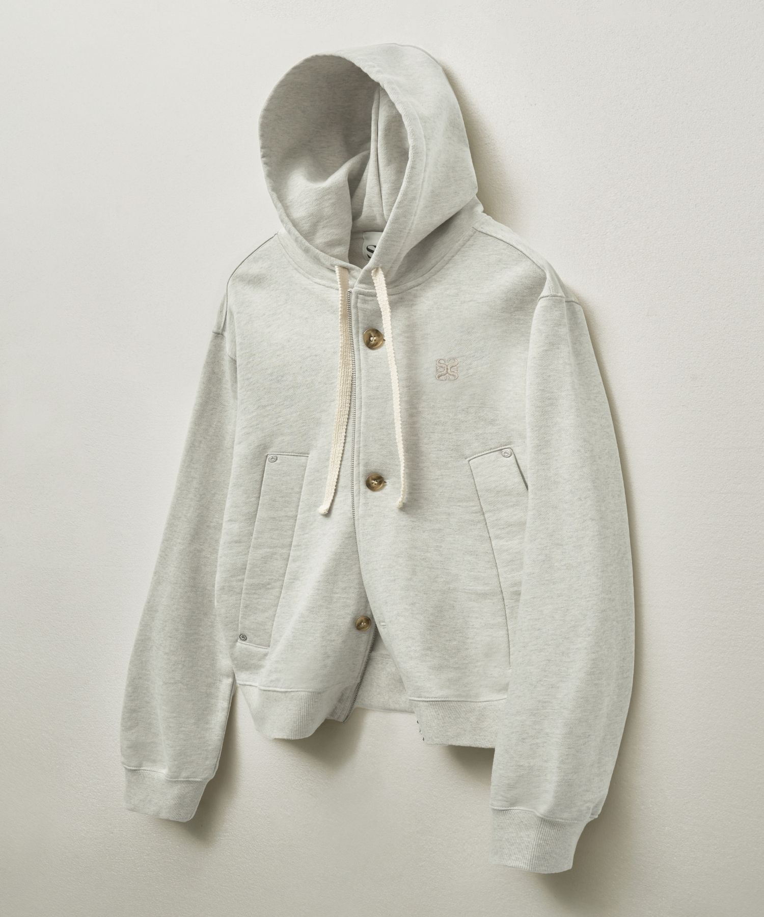 MUSINSA | SATUR Theo Cotton All Day Hooded Zip-up Melange Ivory