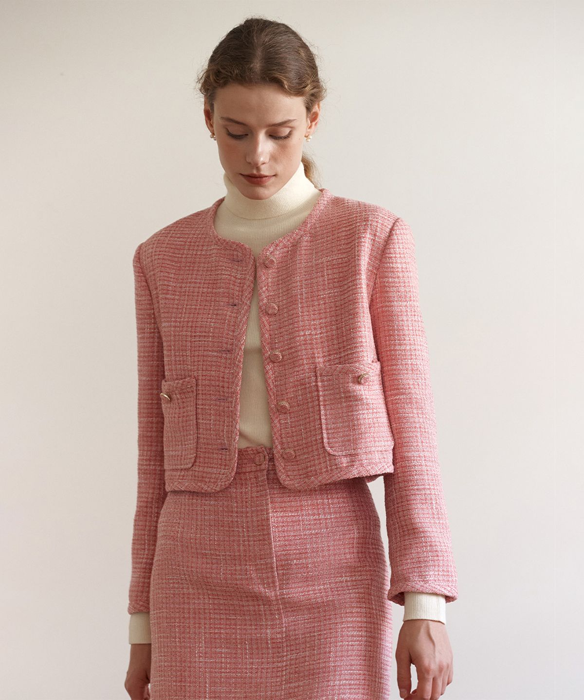 로라로라(ROLAROLA) TWEED BUTTON JACKET PINK