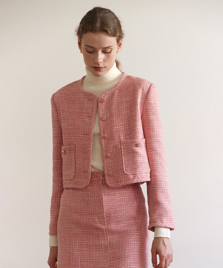 TWEED BUTTON JACKET PINK