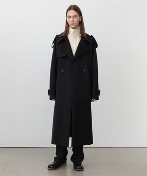 오버사이즈 슬로시 울 트렌치 코트 BLACK