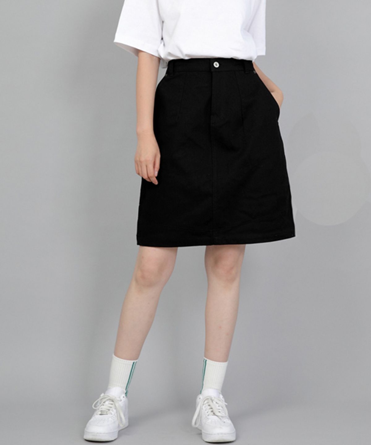 세인트크루(SAINTCREW) 와이드돔 하프밴드 미디스커트 WDM-1305 블랙