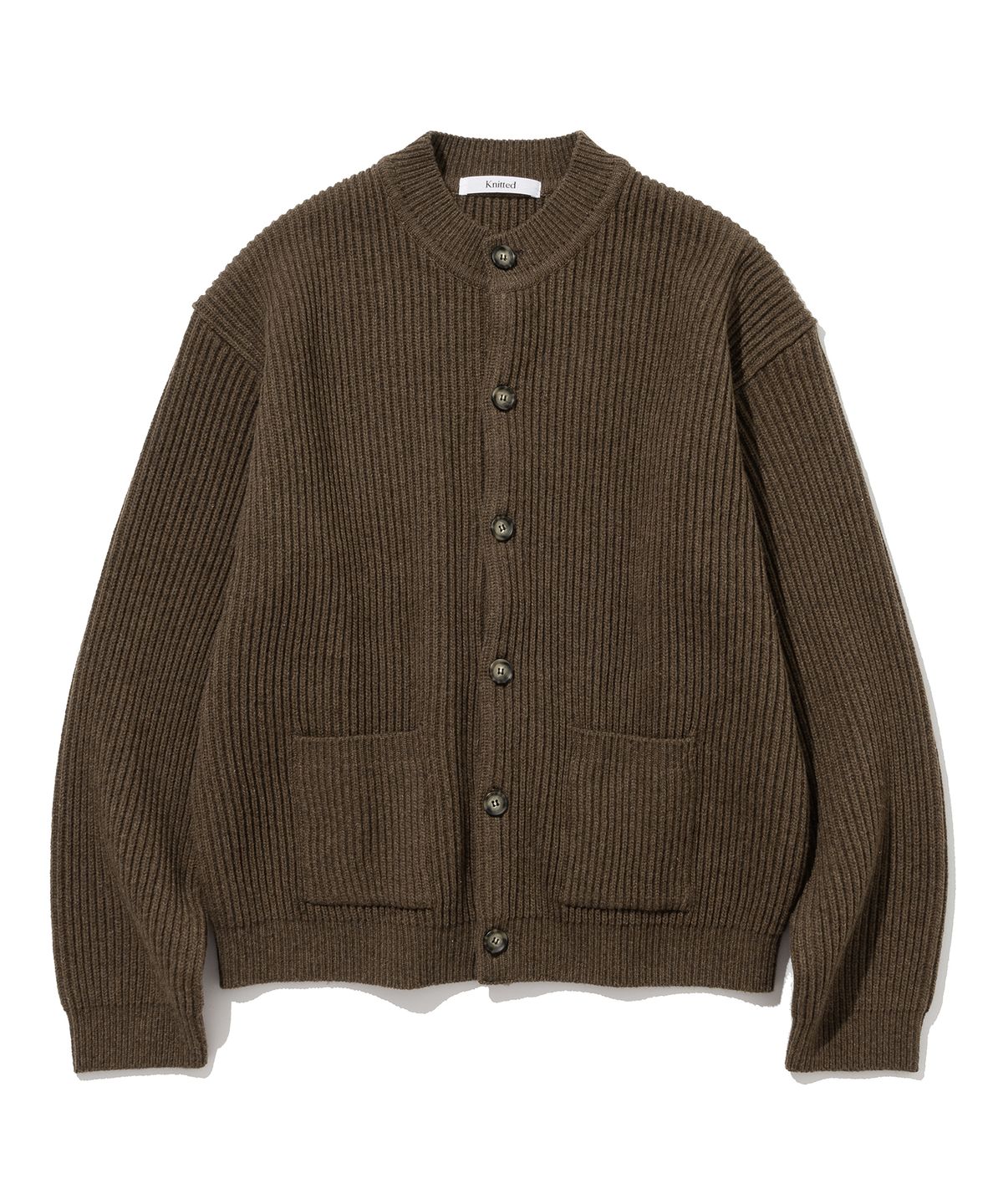 니티드(KNITTED) 와플 헤비 라운드 가디건 BROWN