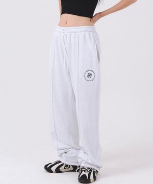 STITCH CIRCLE LOGO SWEAT PANTS (WHITE MELANGE)