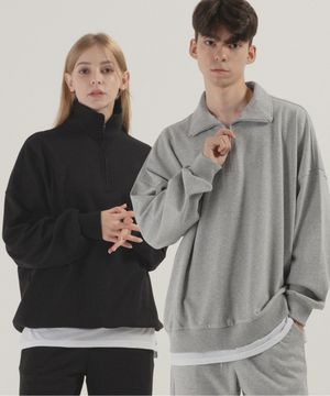 [2 PACK] 에센셜 오버핏 반집업 맨투맨 (3color)