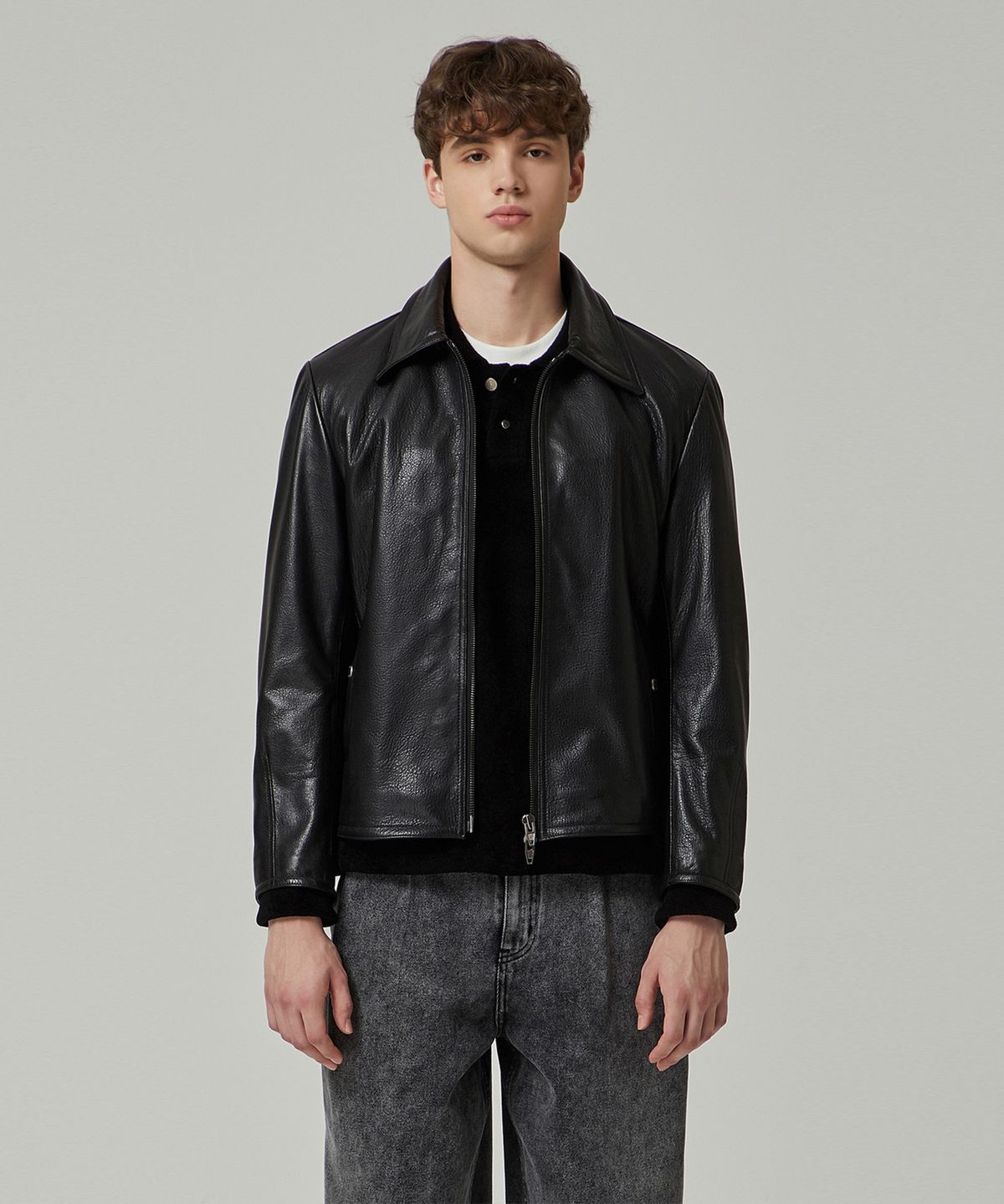 커스텀멜로우(CUSTOMELLOW) shoulder pad leather jacket_CWUDW22711BKX