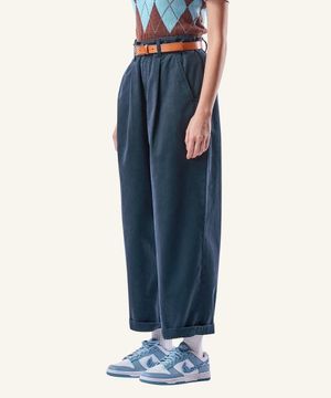 [W]리얼 치노 워시드 와이드 크롭 팬츠_Navy