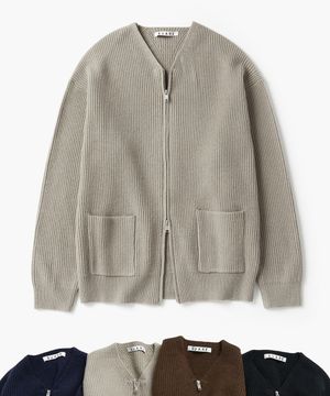 브이넥 투웨이 집업 니트 - 4 COLOR