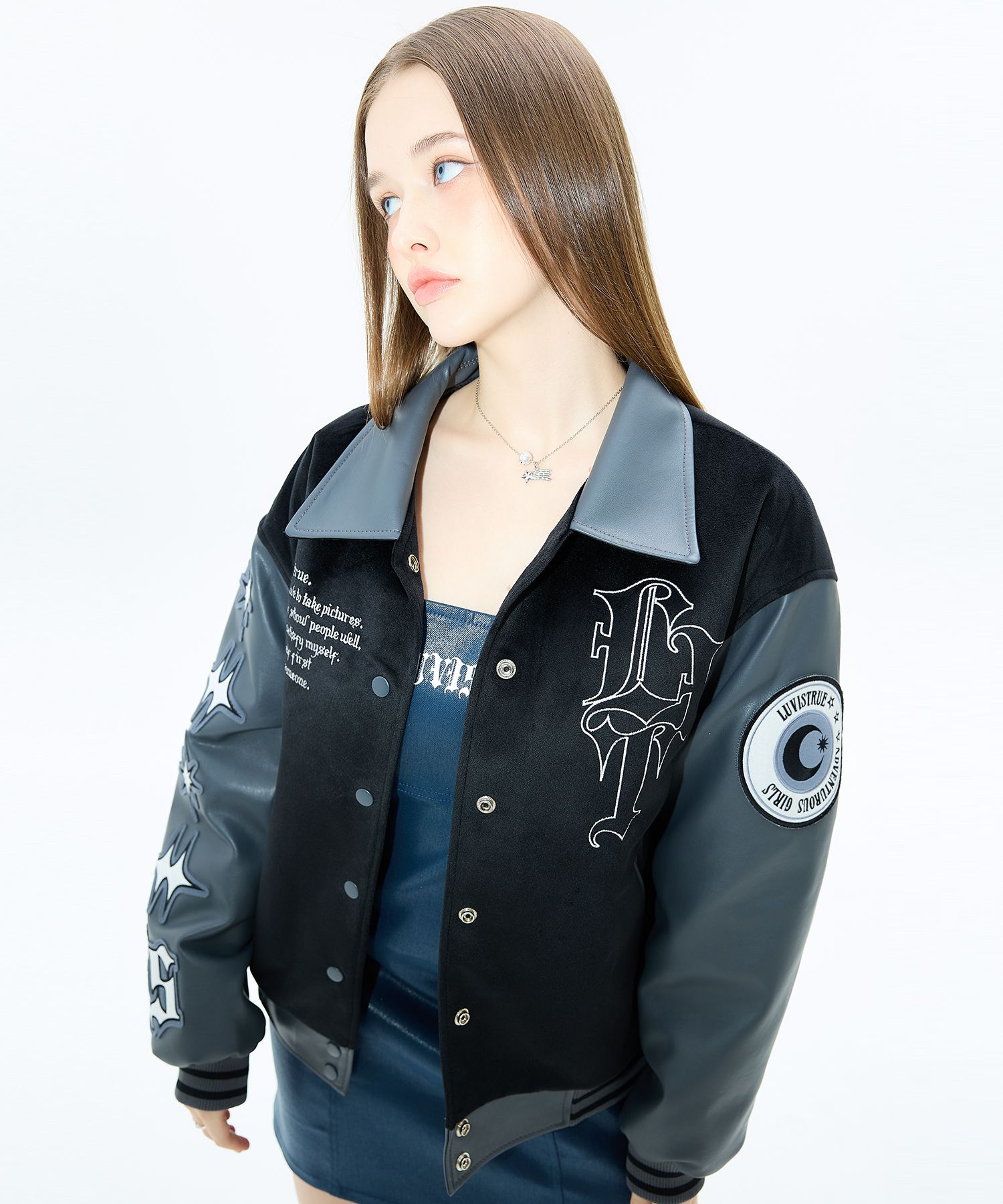 ジャケット・アウター MZ LVT VARSITY JACKET_CHARCOAL MUSINSA公式 | LUVISTRUE MZ LVT VARSITY JACKET_CHARCOAL