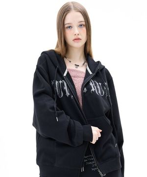 MZ 2-WAY GLITTER HOOD ZIP UP(BLACK)
