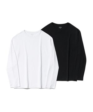 우먼즈 릴렉스드 크루 넥 긴소매 티셔츠 2팩