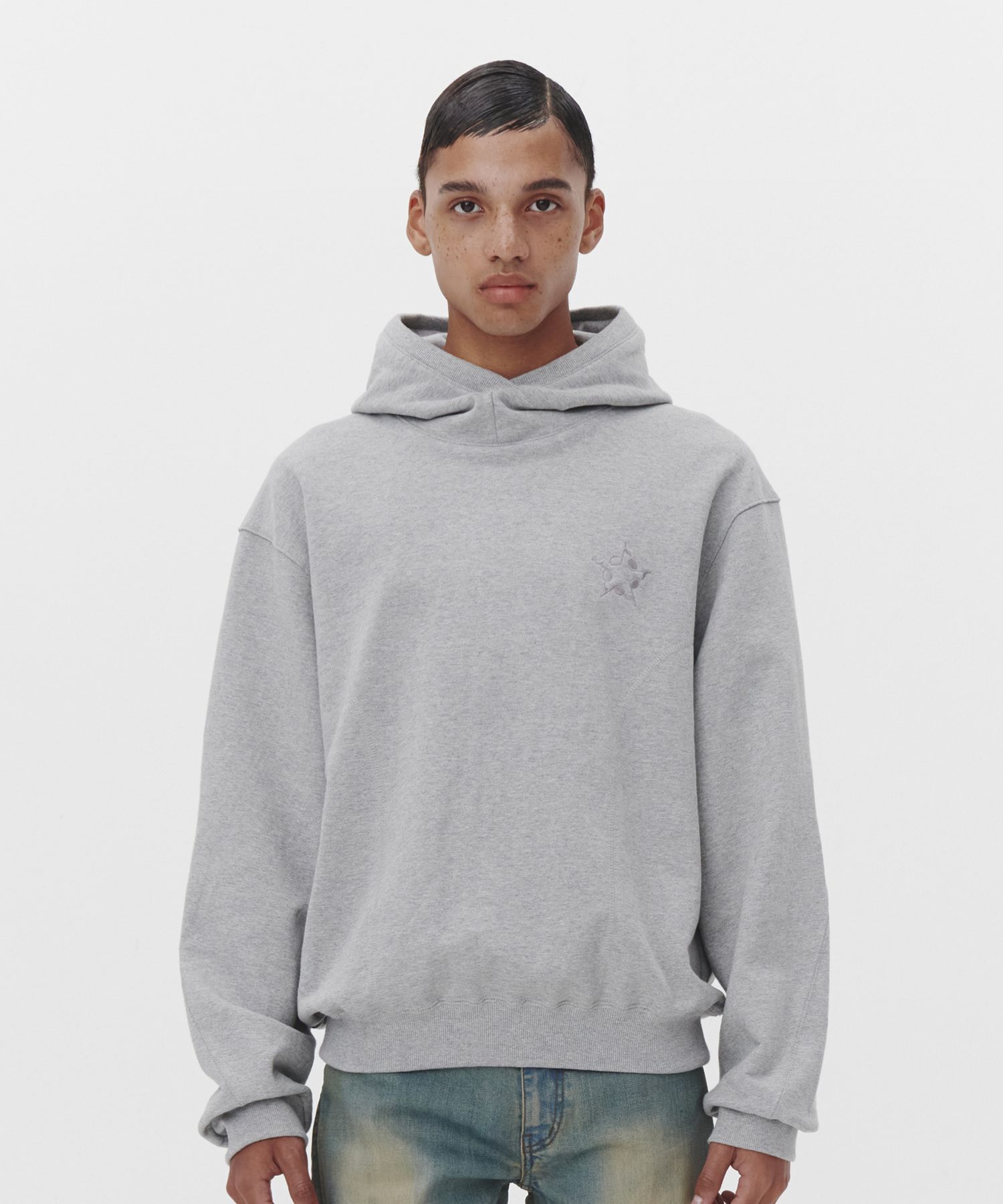 MUSINSA公式 | NEXTDOORLIPS LOGO SWEAT HOODIE MELANGE GRAY 