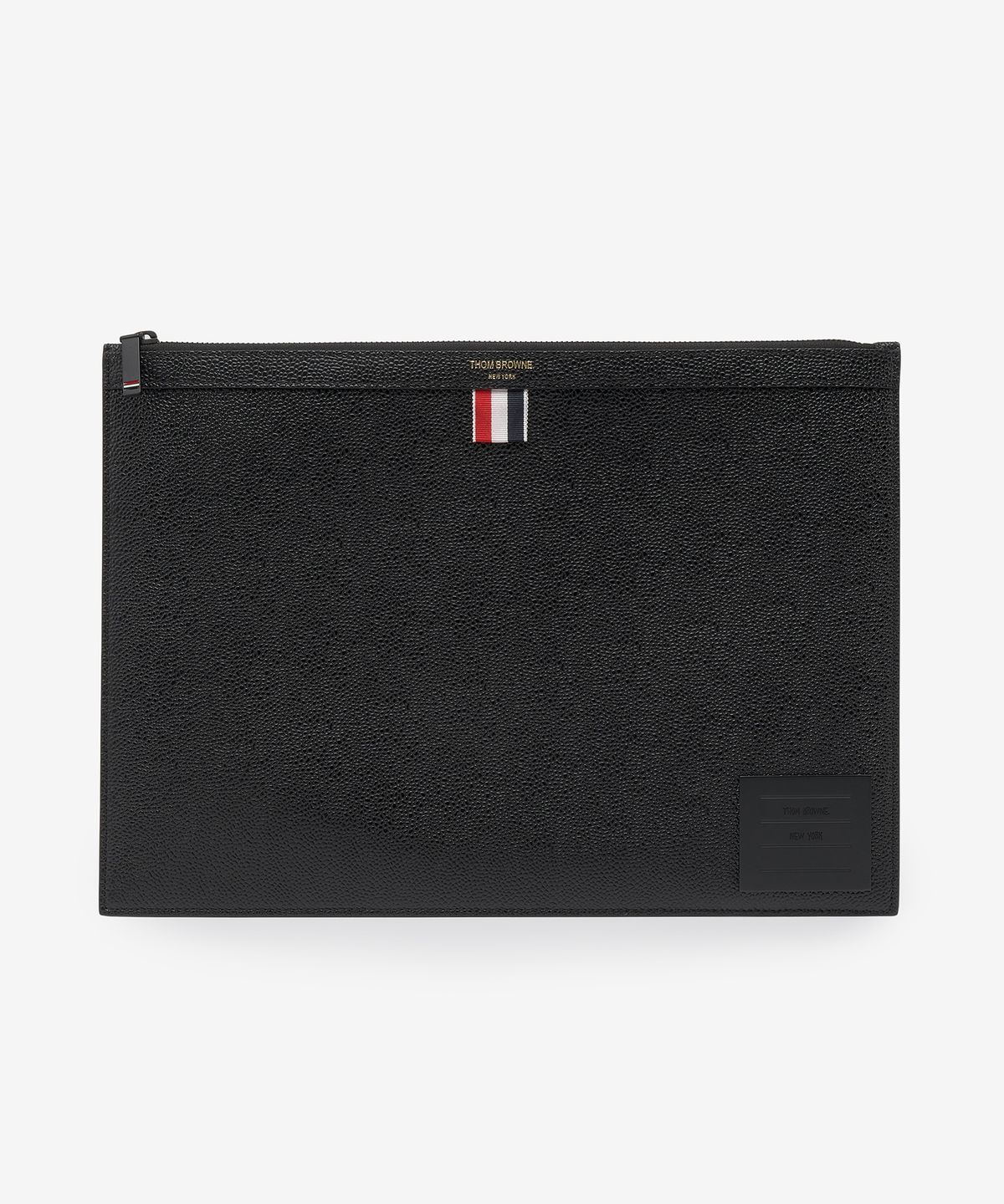 톰 브라운(THOM BROWNE) 남성 스몰 4바 브라스 라벨 도큐먼트 홀더 클러치 - 블랙 / MAC124A00198001