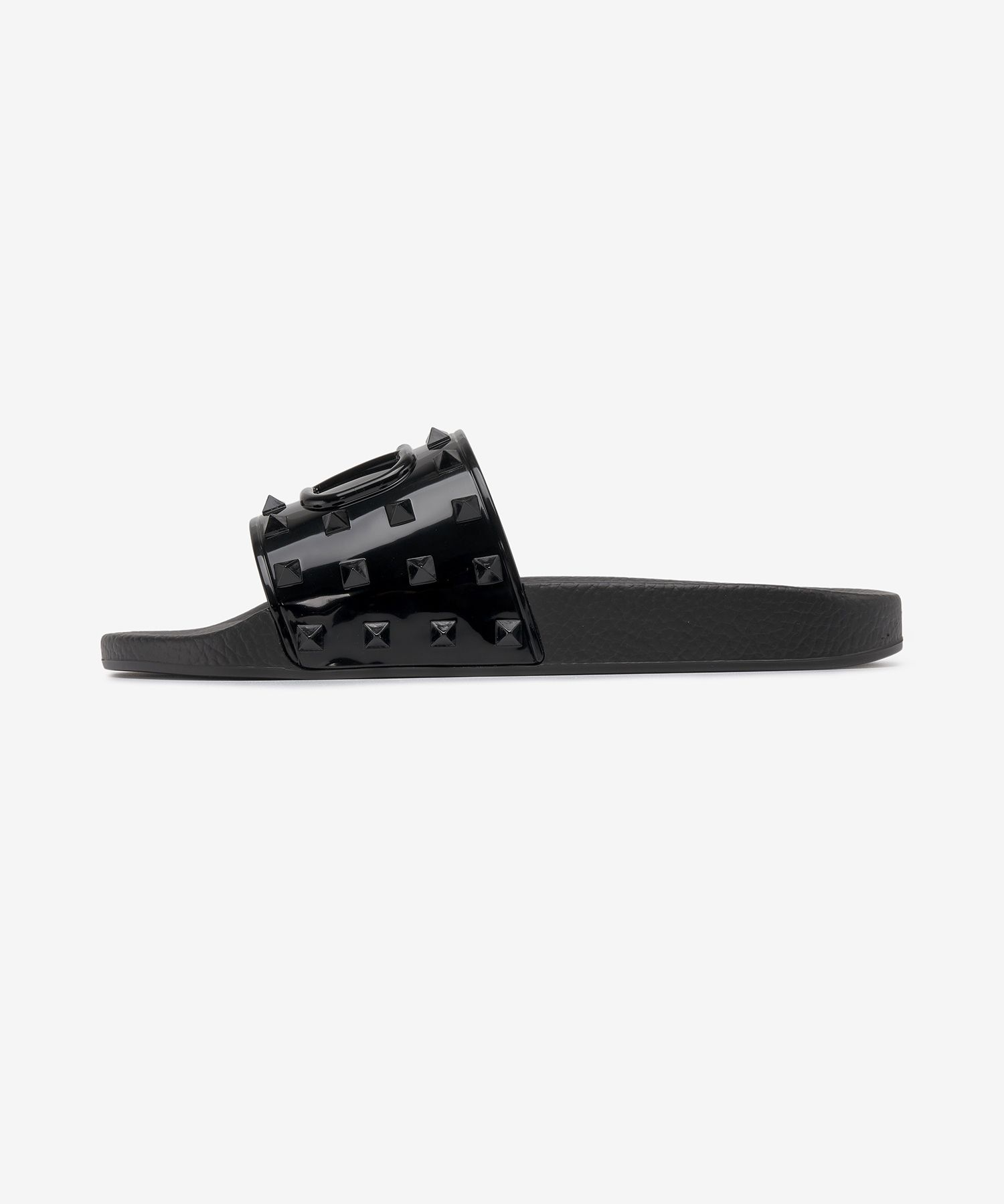 MUSINSA | VALENTINO V Logo Lock Stud Slide - Black