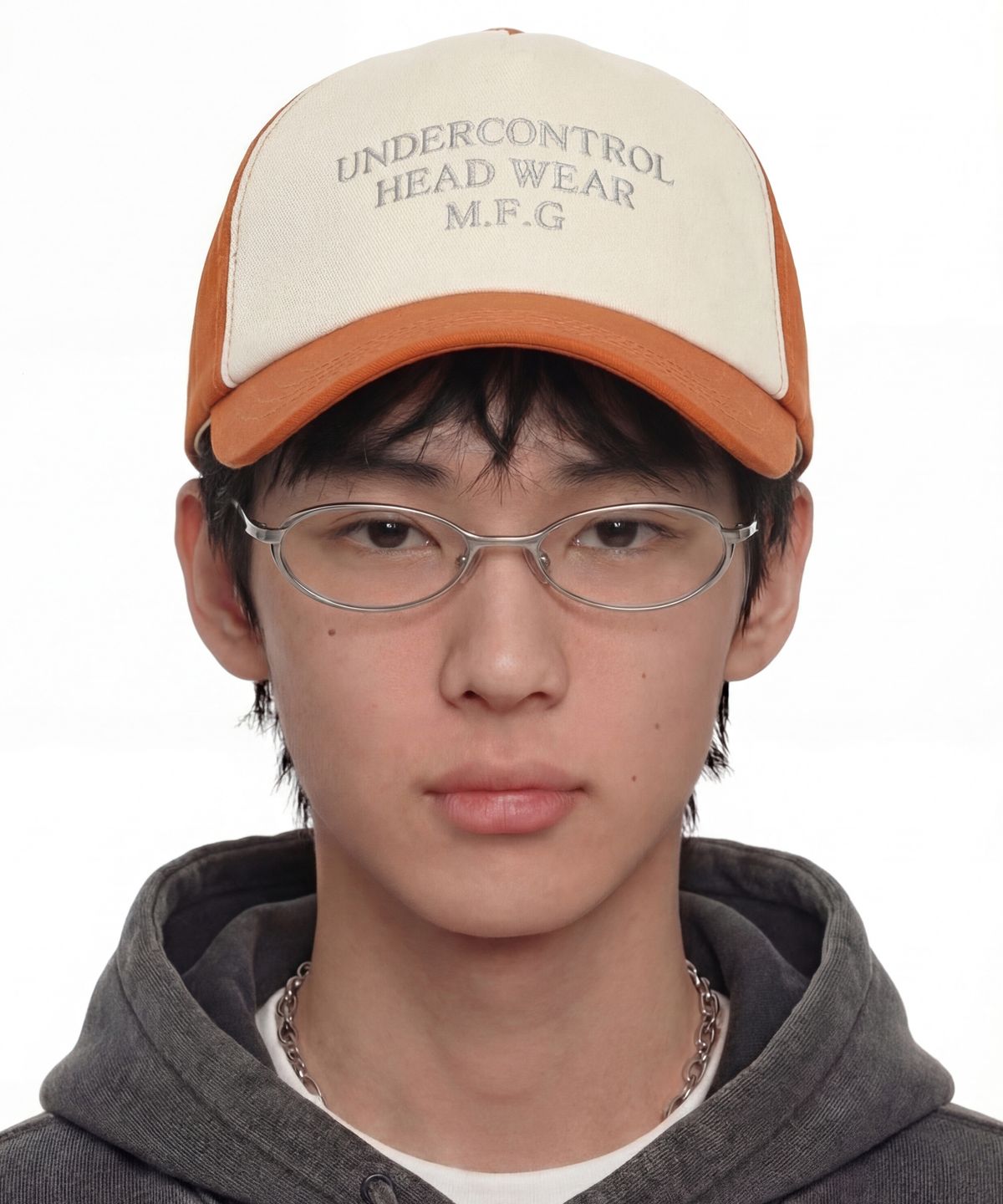 언더컨트롤(UNDERCONTROL) 코튼 로고 트러커 볼캡 SLOGAN / SOFT DEEP B B / ORANGE