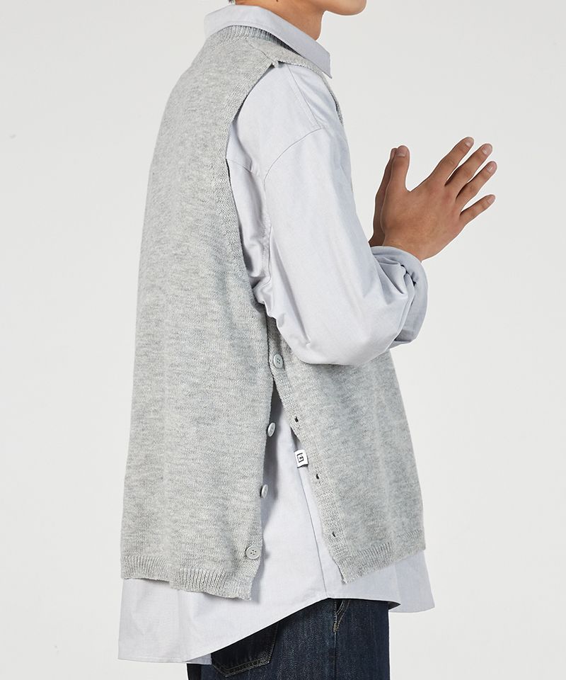 MUSINSA GLW Oversized Side Open Knit Sweater Vest Gray