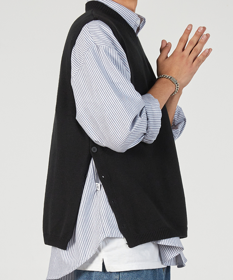 MUSINSA GLW Oversized Side Open Knit Sweater Vest Black
