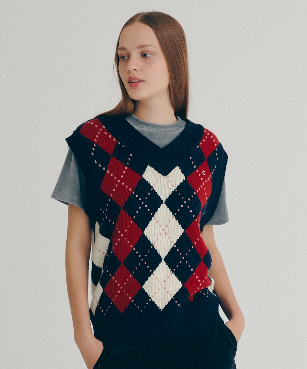 클로브(CLOVE) [22FW clove] Argyle Wool Vest (Navy)