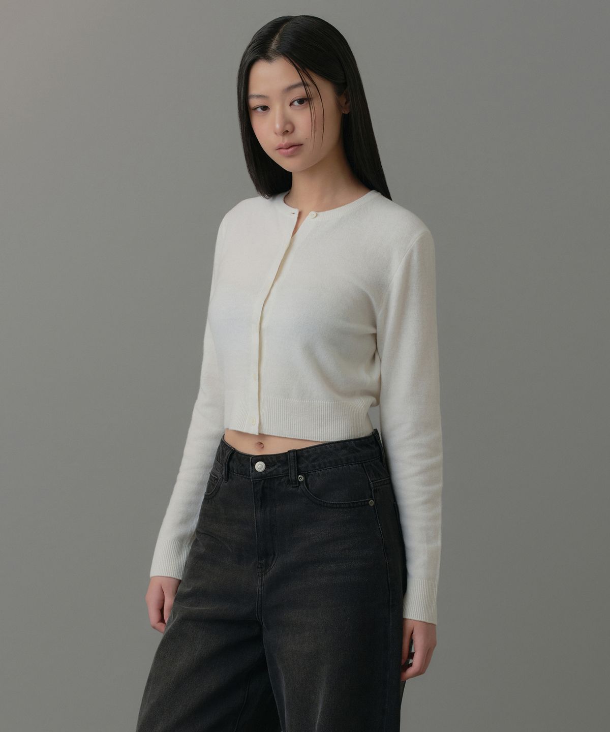 무신사 스탠다드 우먼(MUSINSA STANDARD WOMAN) 우먼즈 램스울 라운드 넥 크롭 가디건 [아이보리]
