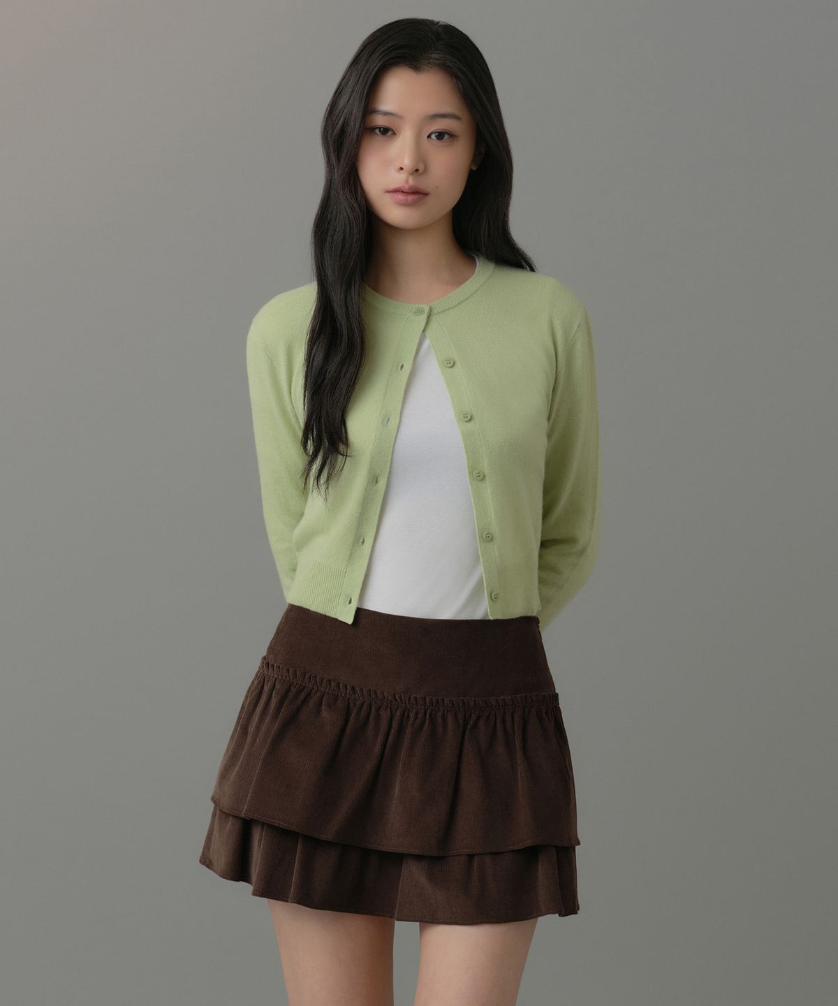 무신사 스탠다드 우먼(MUSINSA STANDARD WOMAN) 우먼즈 램스울 라운드 넥 크롭 가디건 [페일 그린]