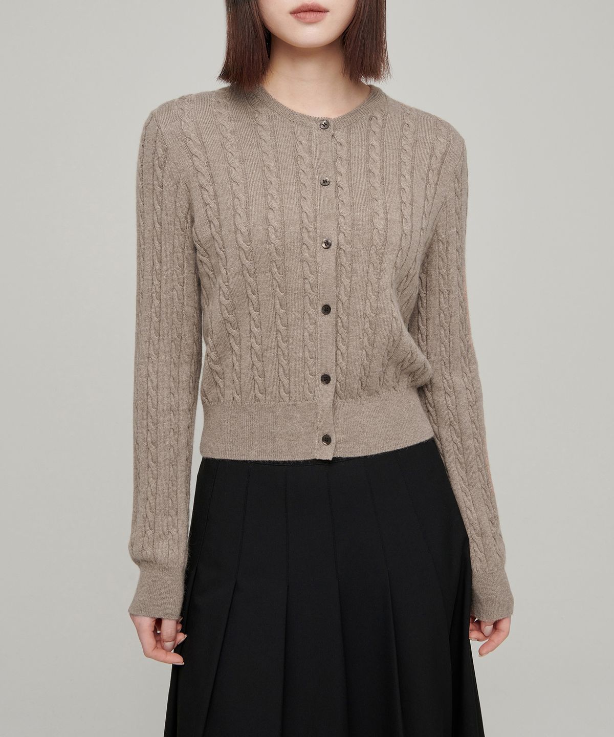 무신사 스탠다드 우먼(MUSINSA STANDARD WOMAN) 우먼즈 앙고라 블렌드 케이블 라운드 넥 가디건 [헤더 베이지]