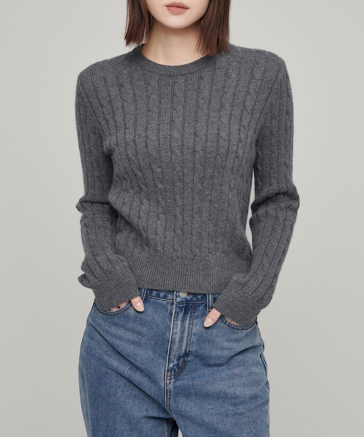 무신사 스탠다드 우먼(MUSINSA STANDARD WOMAN) 우먼즈 앙고라 블렌드 케이블 크루 넥 니트 [미디엄 그레이]