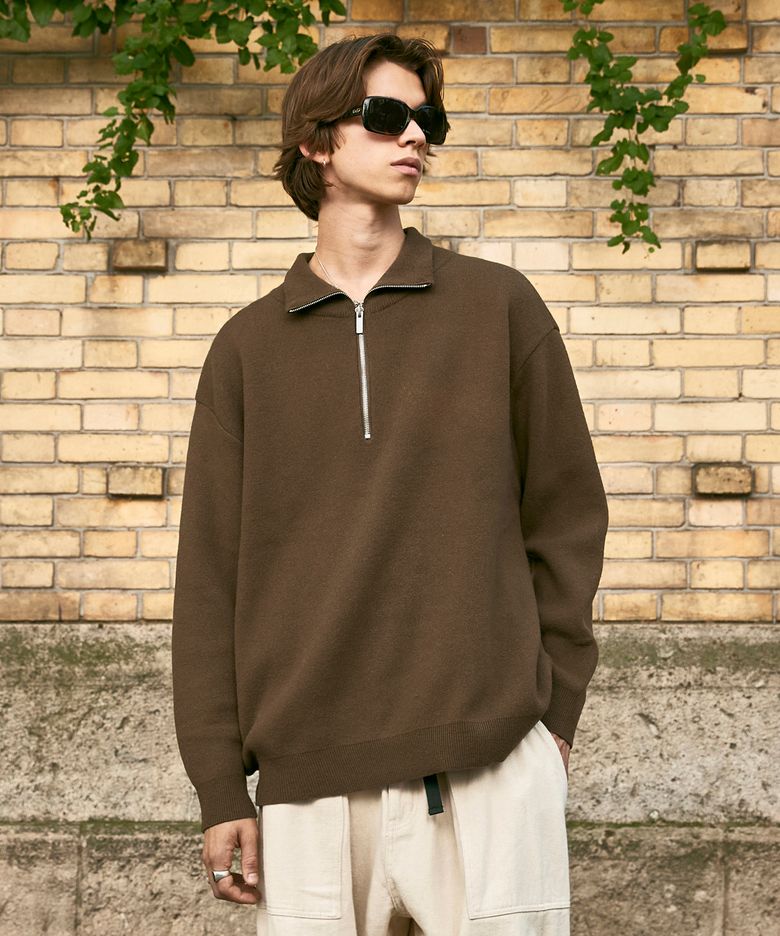 램스울 하프 집업  니트 MNT106 [BROWN]