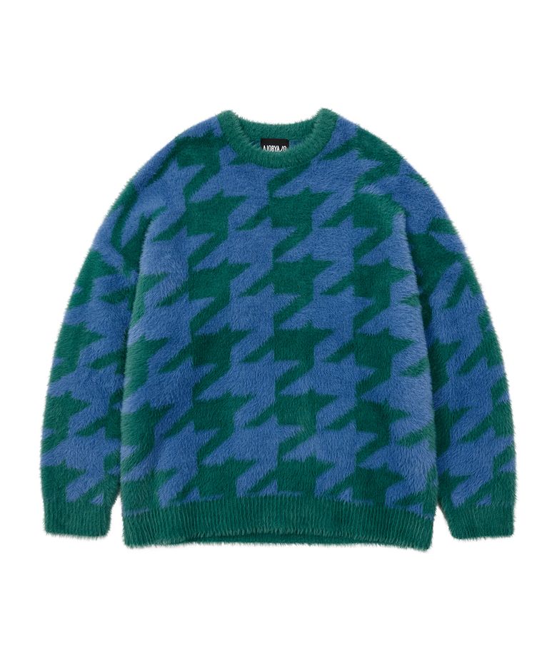 Houndstooth Check Oversized Sweater [GREEN]