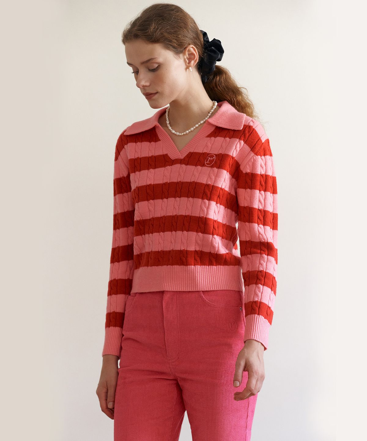 로라로라(ROLAROLA) COLLAR STRIPE BOARDER KNIT PK+RD