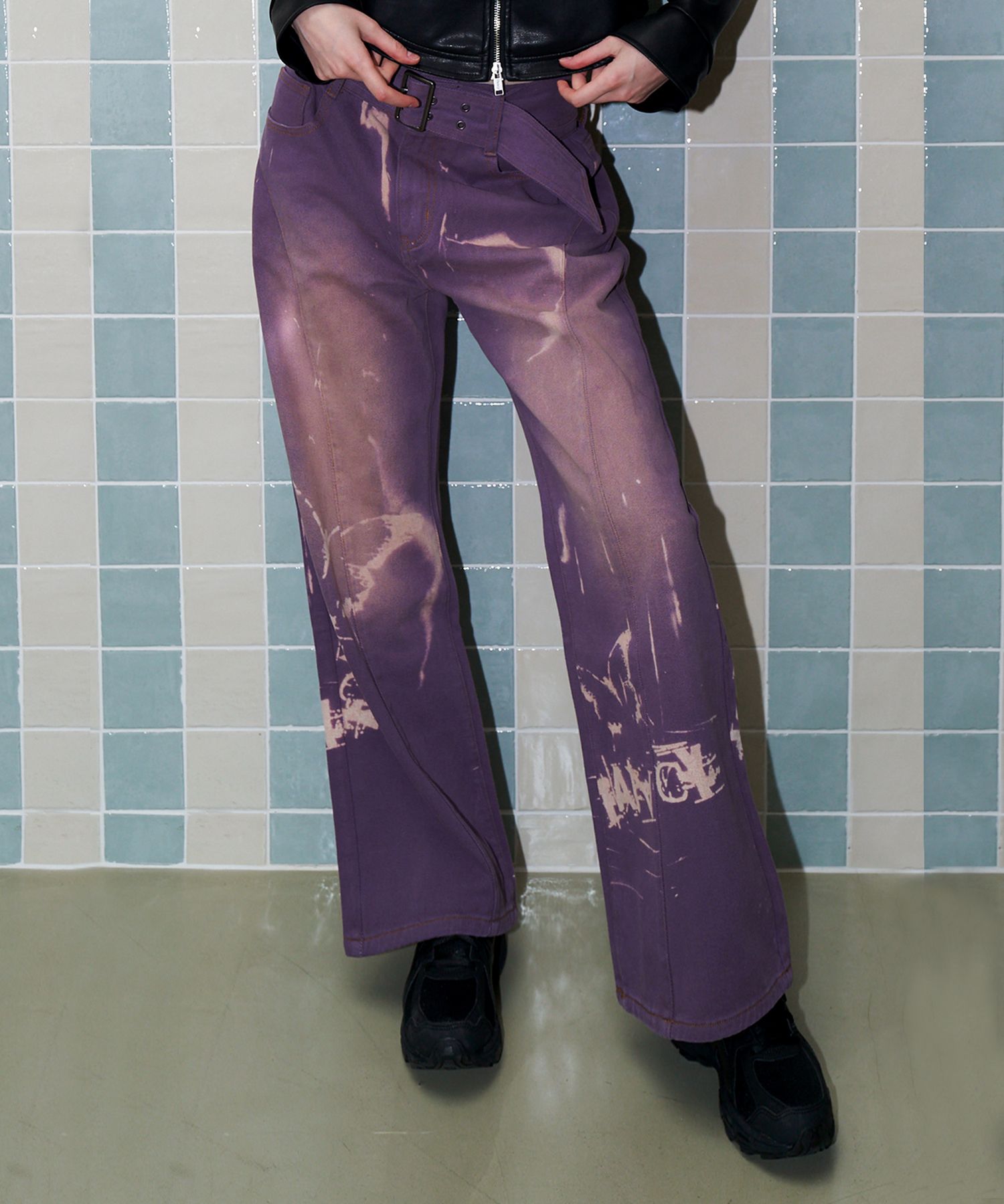 ◆NASTY FANCY CLUB◆ NF belt point denim pants PURPLEF22ZC83 팬시클럽(FANCY CLUB) [NF] 벨트 포인트 데님 팬츠 (PURPLE)_
