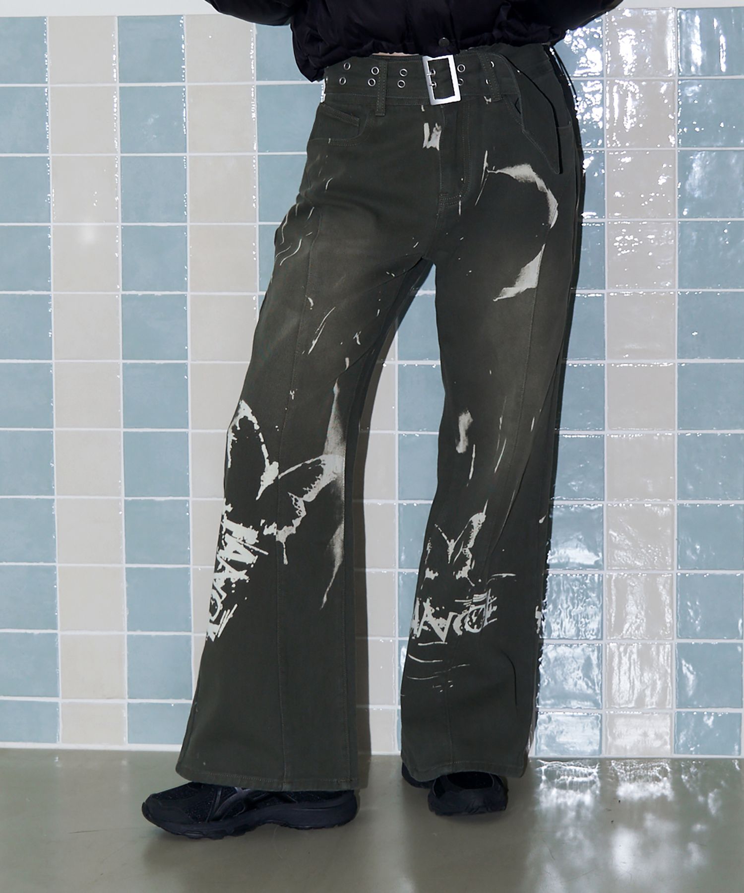 MUSINSA公式 | FANCY CLUB [NF] Belt Point Denim Pants (GREEN